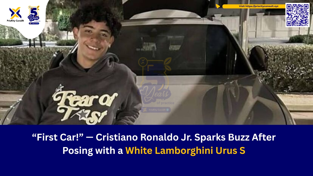 “First Car!” — Cristiano Ronaldo Jr. Sparks Buzz After Posing with a White Lamborghini Urus S