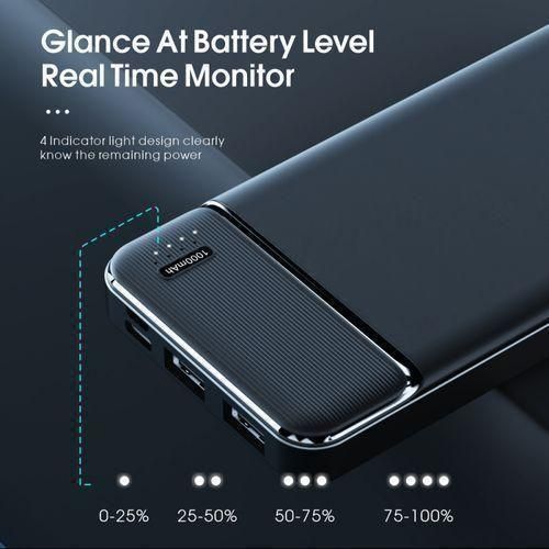 10000mAh Power Charge Bank Compact LCD Black